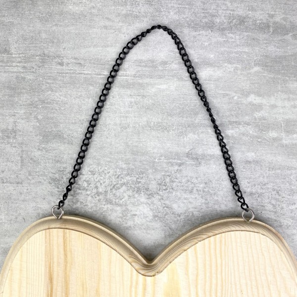 Tablette en bois, forme coeur, à suspendre, 19,5 cm, chainette en métal, à décorer - Photo n°3