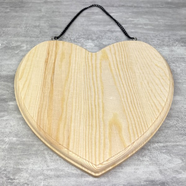 Tablette en bois, forme coeur, à suspendre, 19,5 cm, chainette en métal, à décorer - Photo n°4