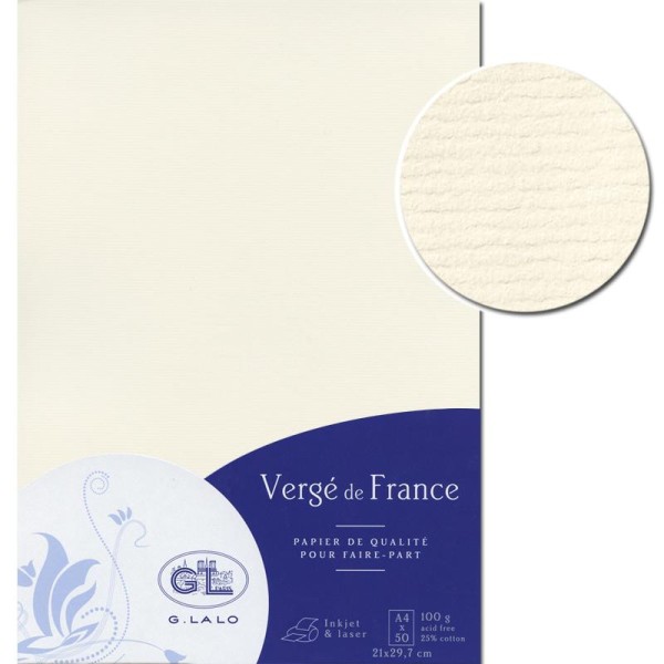 Papier Vergé de France A4 50 Feuilles Blanc - Photo n°1
