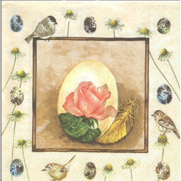 4 Serviettes en papier Fleur Rose Oiseau Oeuf Format Lunch Decoupage 13304805 Ambiente - Photo n°1