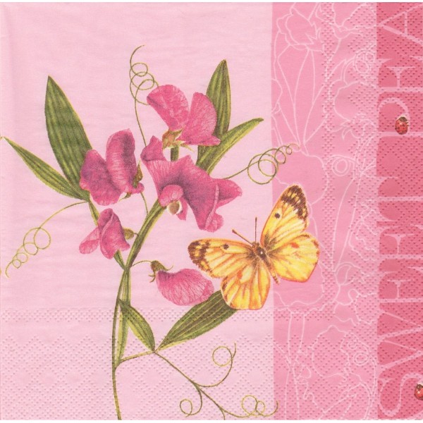 4 Serviettes en papier Fleur Pois de Senteur Papillon Format Lunch Decoupage 13305087 Ambiente - Photo n°1