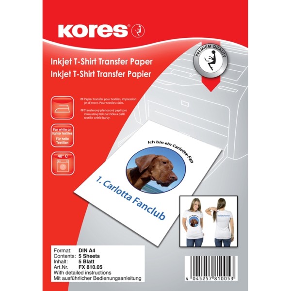 Papier transfert pour t-shirt, pour textiles clairs, 5 x A4 - Photo n°1
