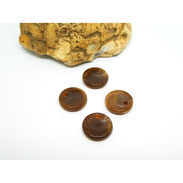 10 Sequins ronds 10mm en acétate effet marbre marron - Photo n°1