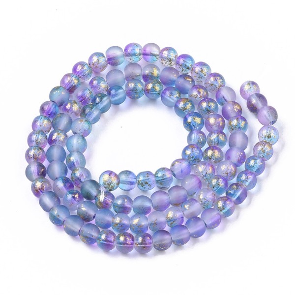 Perles en verre givré 4 mm bleu mauve et doré x 50 - Photo n°2