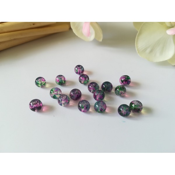 Perles en verre imitation Opalite 6 mm violet et vert x 25 - Photo n°1