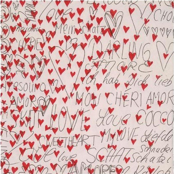 Lot de 2 Serviettes en papier motif Petits coeurs et mots d'amour manuscrits - Photo n°1