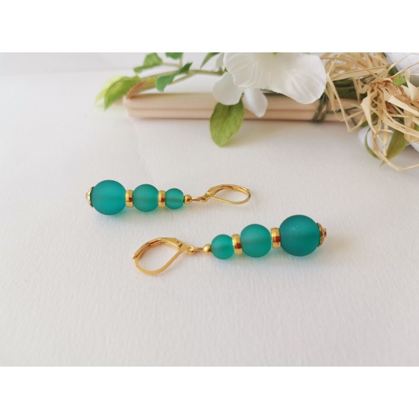 Kit boucles d'oreilles apprêts dorés et perles en verre turquoise - Photo n°2