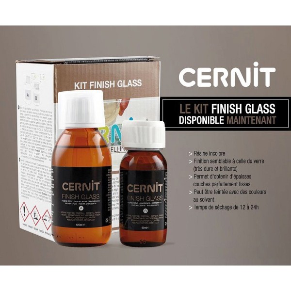 Kit Résine epoxy cernit finish glass, 120 ml + 60 ml, avec accessoires et  mode d'emploi - Vernis colle feuille papier - Creavea