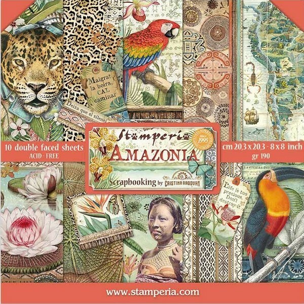 10 papiers scrapbooking 20 x 20 cm STAMPERIA AMAZONIA - Photo n°1