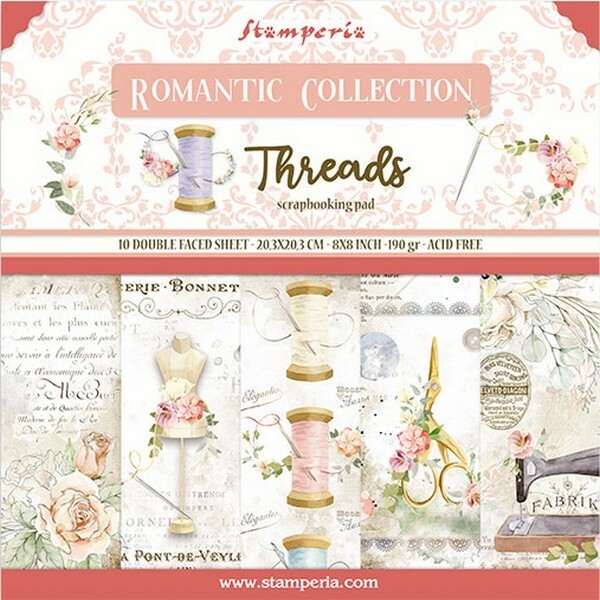 10 papiers scrapbooking 20 x 20 cm STAMPERIA ROMANTIC COLLECTION THREADS - Photo n°1