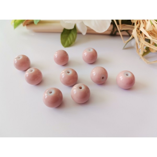 Perles en verre ronde 10 mm rose chair x 10 - Photo n°1