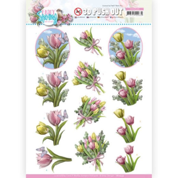 Carte 3D prédéc. - SB10539 - Enjoy spring - Bouquet de tulipes - Photo n°1