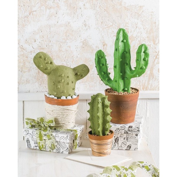 Cactus en papier mâché, 10 x 26,5 cm, figurine plante dans son pot à customiser - Photo n°2