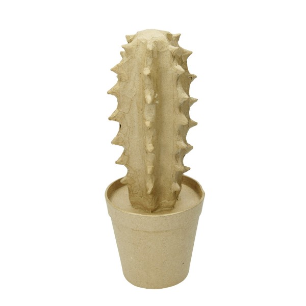 Cactus en papier mâché, 10 x 26,5 cm, figurine plante dans son pot à customiser - Photo n°1