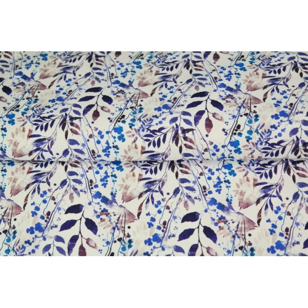 Coupon tissu STENZO popeline de coton - feuille bleu style aquarelle - 50x50cm - Photo n°1