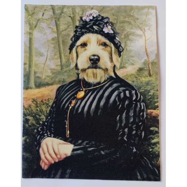 Coupon tissu - tête de chien sur un corps - coton épais - 15x20cm - Photo n°1
