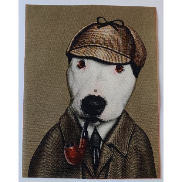 Coupon tissu - tête de chien sherlock holmes - coton épais - 15x20cm - Photo n°1