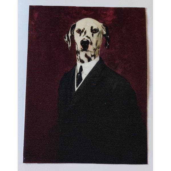 Coupon tissu - tête de chien dalmatien en costume - coton épais - 15x20cm - Photo n°1