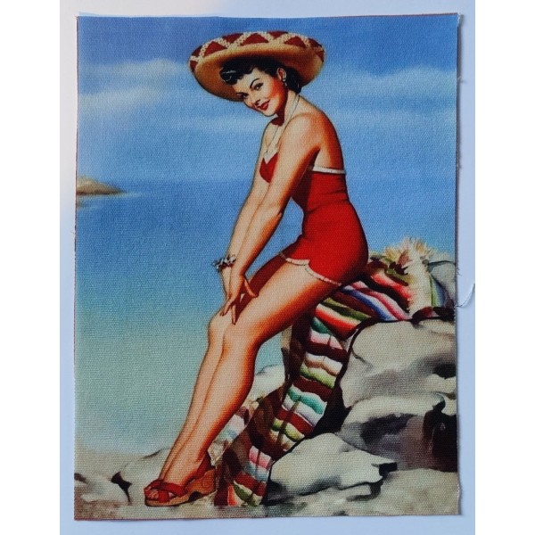 Coupon tissu - pin up à la plage - style vintage - coton épais - 15x20cm - Photo n°1