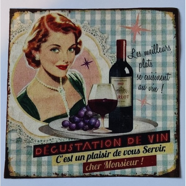 Coupon tissu - publicité pour du vin - style vintage - coton épais - 15x14.5cm - Photo n°1