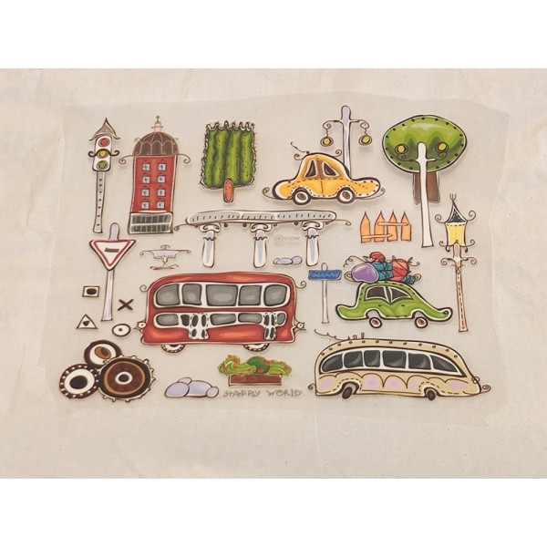Transfert pour textile thème automobile ( voiture, panneau, bus) - 13x12cm - Photo n°1