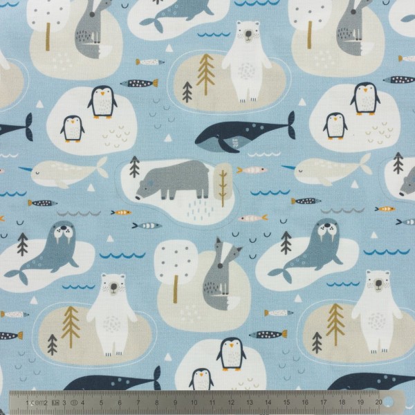 Tissu Dashwood studio - HABITAT - animaux de la banquise ( manchot baleine )- coton - 10cm/laize - Photo n°1