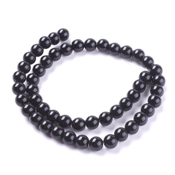 45 Perles en Jade naturel teinte en noir 8 mm - Photo n°1