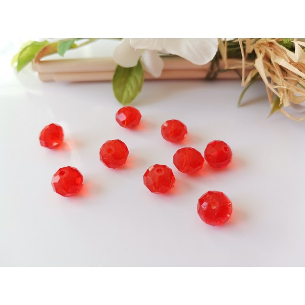 Perles en verre à facette 10 x 8 mm rouge x 10 - Photo n°1