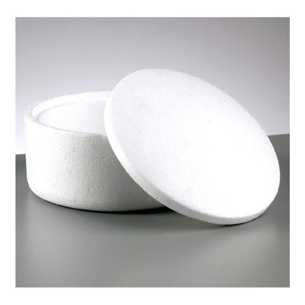 Boite Ronde avec couvercle en polystyrène blanc, diamètre 14,5 cm et 9 cm de haut - Photo n°1