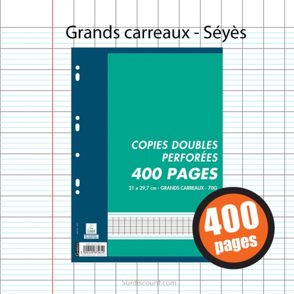 400 Copies Doubles Perforées 21X29,7 A4 Grands Carreaux Seyes 70G Oxford - Photo n°1