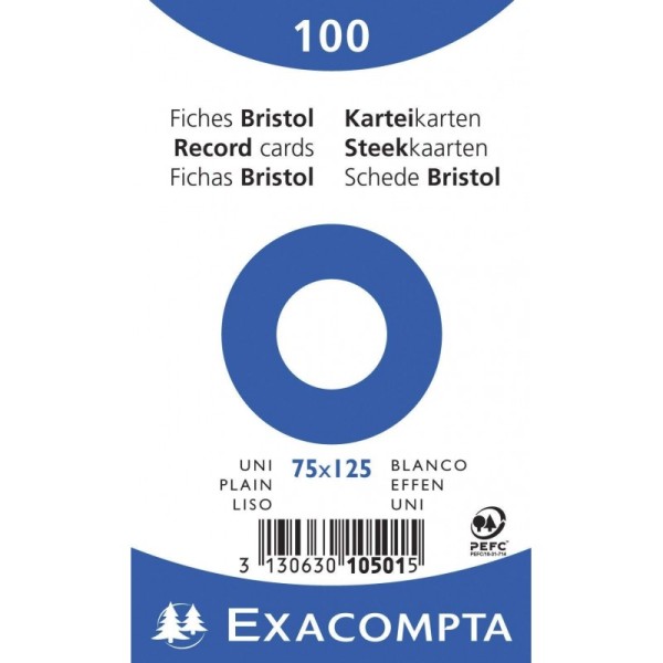 100 Fiches bristol blanches unies non perforées 12,5x20cm 10503E - Photo n°1