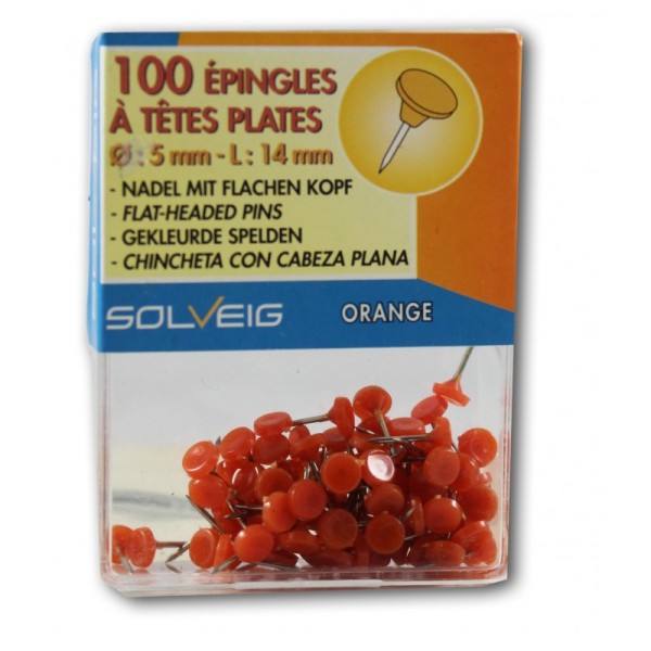 100 Épingles Tête Plate Solveig Orange - Photo n°1