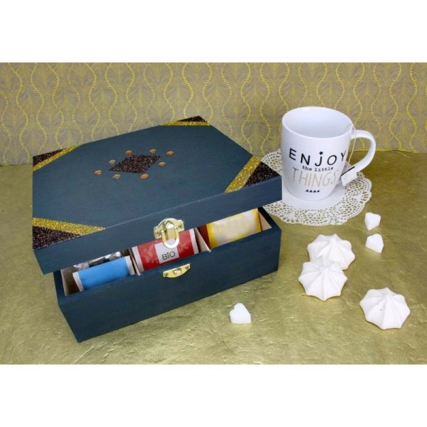 Boîte pour sachets de thé - 6 compartiments - Bois - A décorer - 21x21cm - Photo n°2