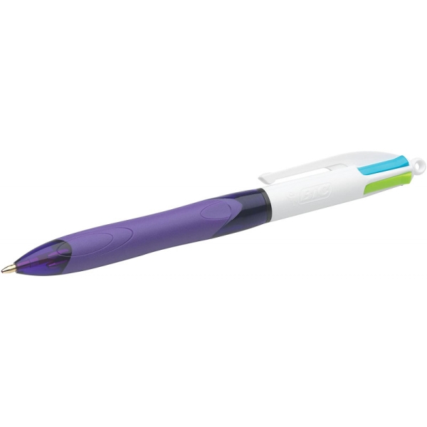 Stylo - 4 couleurs - Pointe moyenne - Bic - Grip corps mauve - Photo n°3