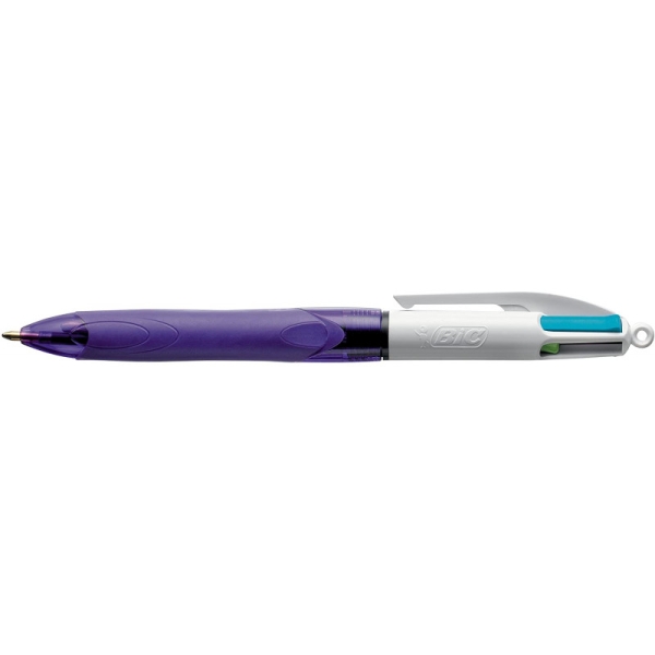 Stylo - 4 couleurs - Pointe moyenne - Bic - Grip corps mauve - Photo n°1