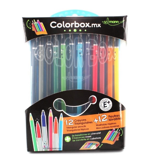 Colorbox Boîte De 12 Crayons Triangulaires De Couleur Et 12 Feutres Lavable Ulmann - Photo n°2