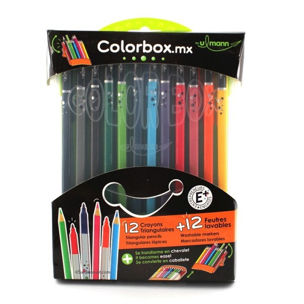 Colorbox Boîte De 12 Crayons Triangulaires De Couleur Et 12 Feutres Lavable Ulmann - Photo n°1