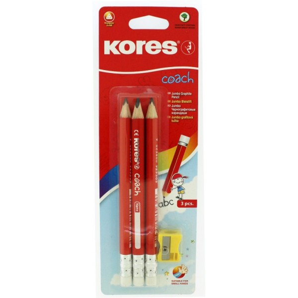 Lot De 3 Crayons Graphite + 1 Taille-Crayon Gratuit - Mine Hb - Kores - Photo n°1