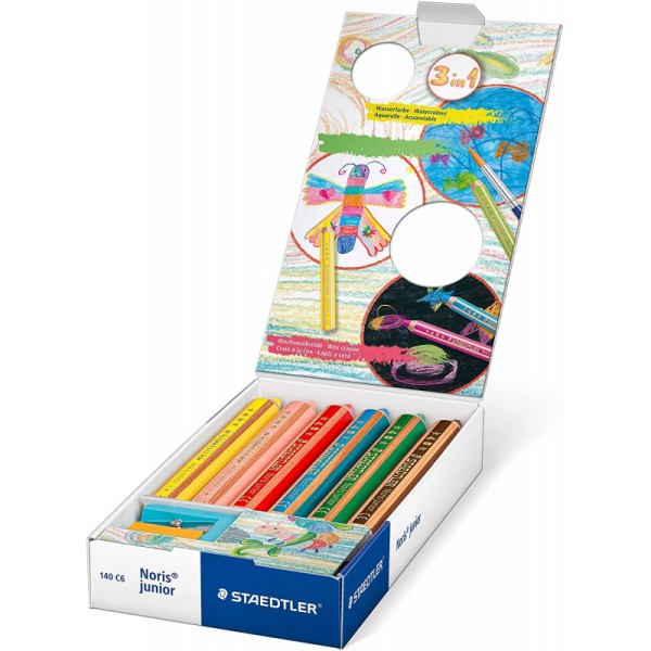6 crayons de couleur - Craie à la cire - Aquarellable - Staedtler Noris Junior 140 - Photo n°2