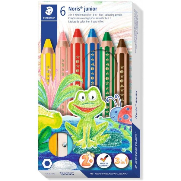 6 crayons de couleur - Craie à la cire - Aquarellable - Staedtler Noris Junior 140 - Photo n°1