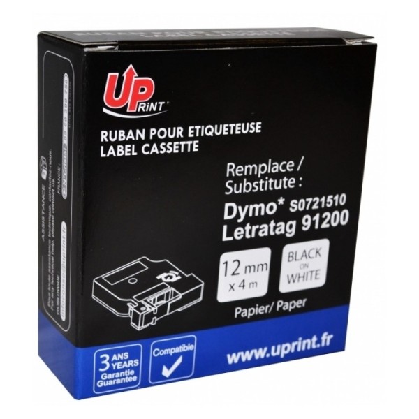 Ruban Compatible Pour Dymo Letratag 12Mmx4M Papier Noir Sur Blanc - Photo n°1