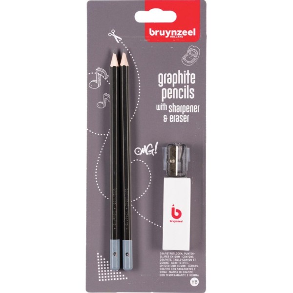 Lot De 2 Crayons Graphite Hb + 1 Gomme + 1 Taille-Crayons - Bruynzeel - Photo n°1