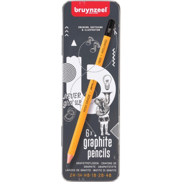 Boîte De 6 Crayons Graphite - 1H 2H Hb 1B 2B 4B - Bruynzeel - Photo n°1