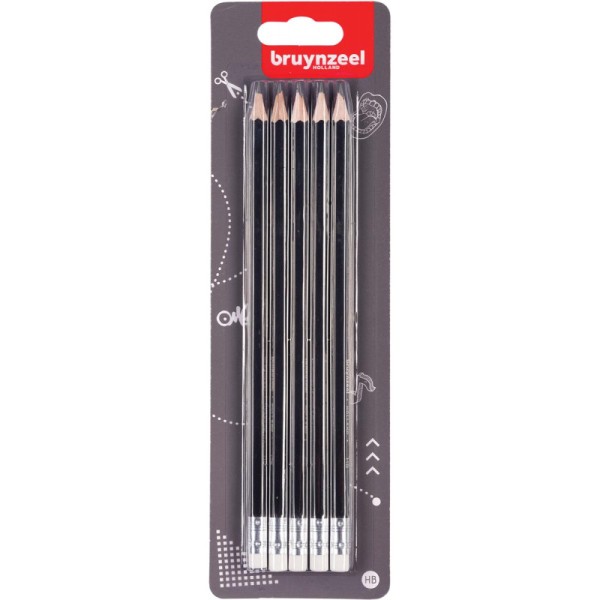Lot De 5 Crayons Graphite Hb - Embout Gomme - Bruynzeel - Photo n°1