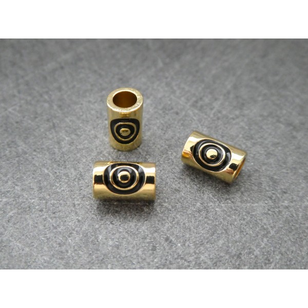 1 Perle Tube dorée avec cercles noirs 9*5mm, cuivre or - Photo n°1