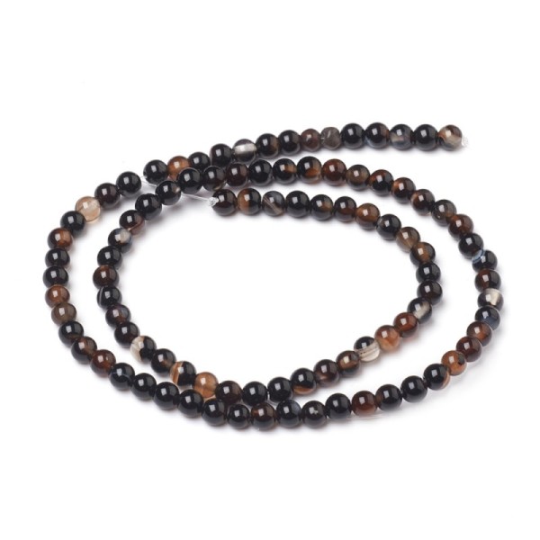 93 Perles perles en agate noire, marron naturelle, teints et chauffée 4mm - Photo n°1