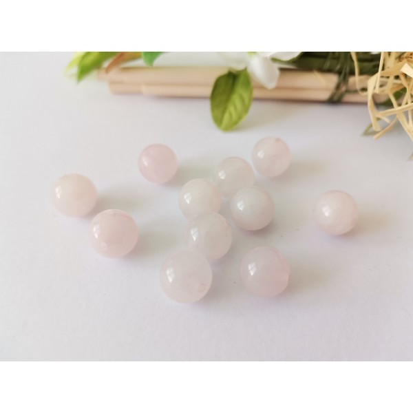 Perles quartz 10 mm rose pale x 9 - Photo n°1