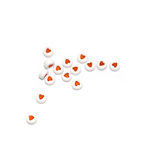 Perle ronde coeur orange foncé acrylique blanc 7 mm - Photo n°1