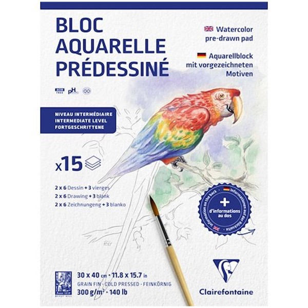 Bloc Aquarelle Prédessiné - Animaux - 30 x 40 cm - 15 feuilles - Photo n°1