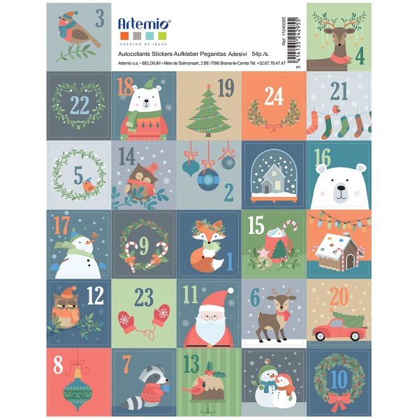 Stickers Calendrier de l'Avent - Beary Christmas - 3 x 2,8 cm - 54 pcs - Photo n°1